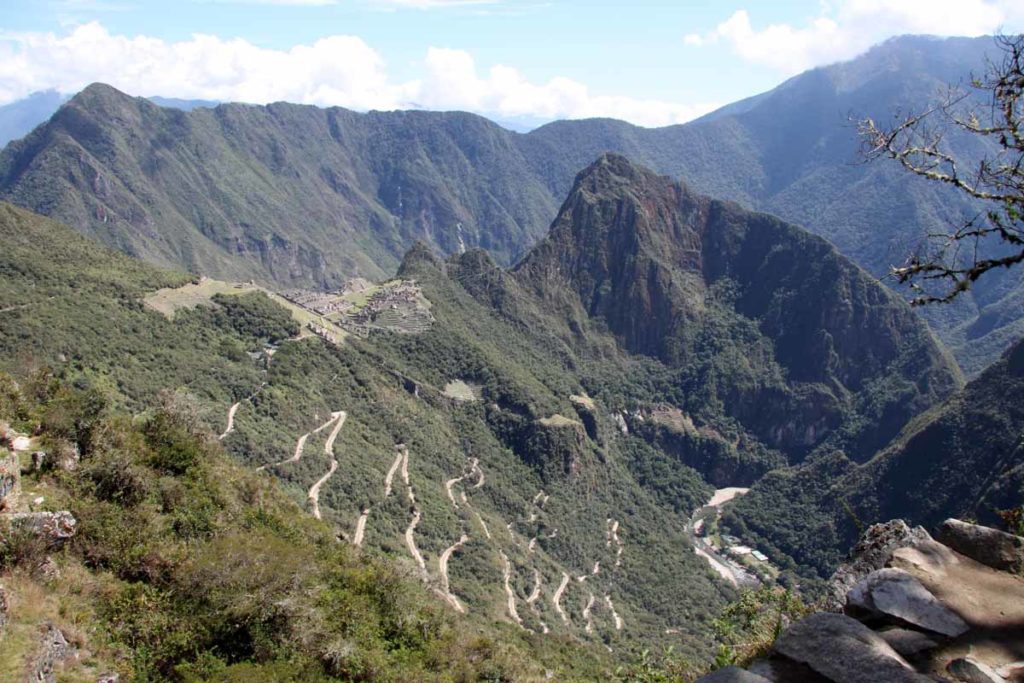 Peru-Machu-Picchu-view-of-switchbacks-on-road-up