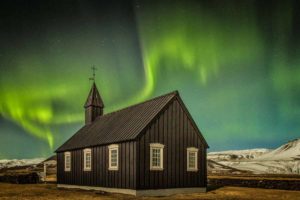 Iceland-Northern-Lights-wooden-church