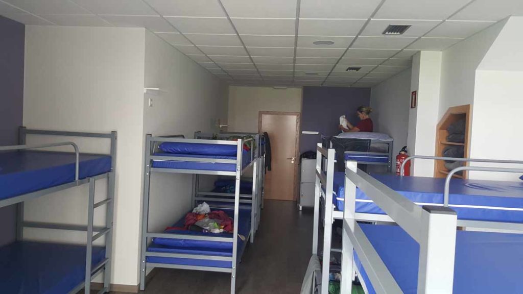 spain-camino-walk-inside-pilgrim-hostel-bunk-beds