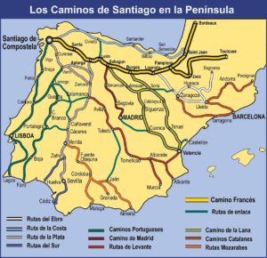 map-caminos-de-santiago-in-spain