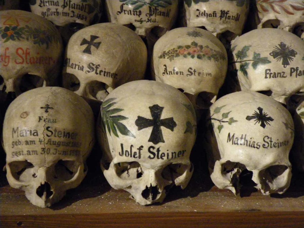 austria-hallstatt-bone-chapel-closeup-painted-skulls