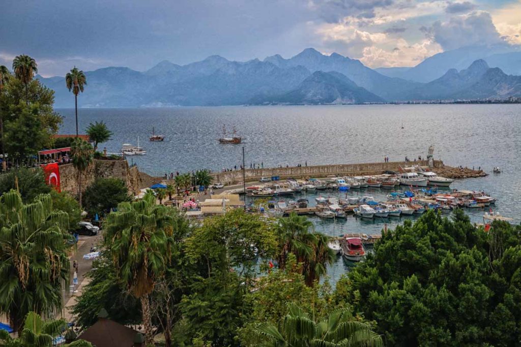 Turkey-Antalya-view-harbor-mountains-beyond
