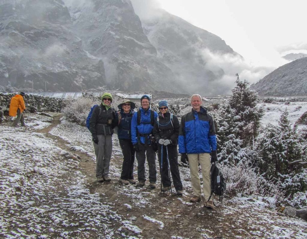 Nepal-trek-Thame-departing-in-snow