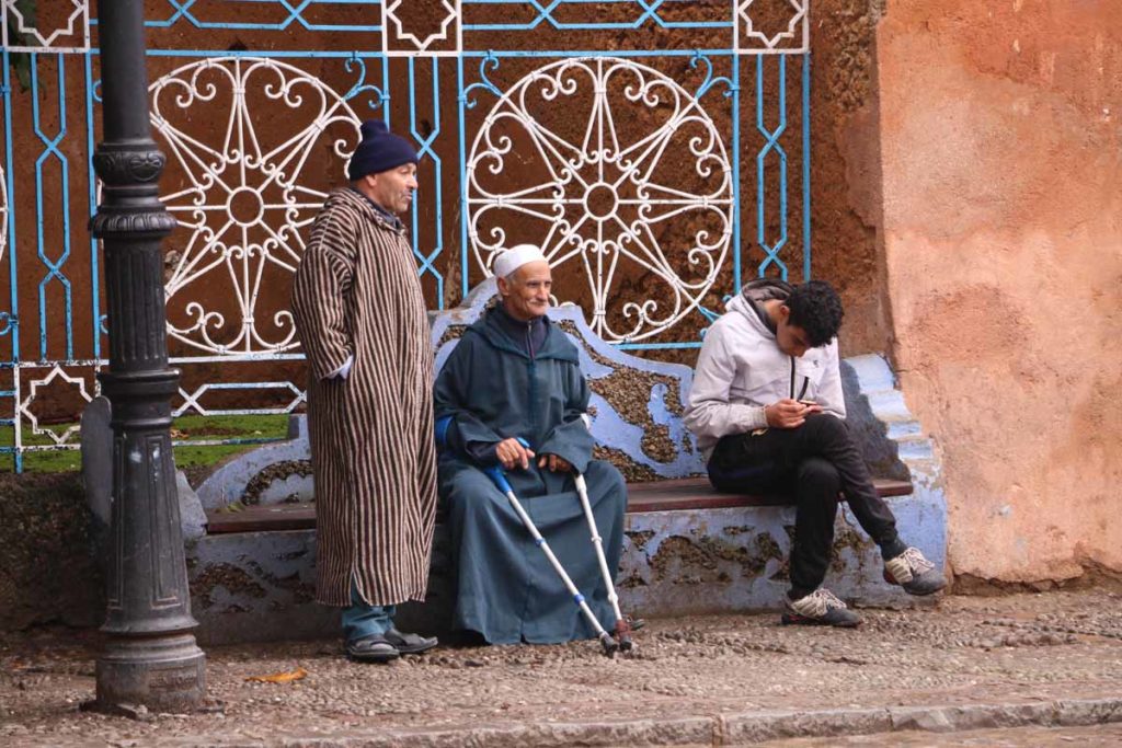Morocco-Chefchaouen-local-men-on-bench